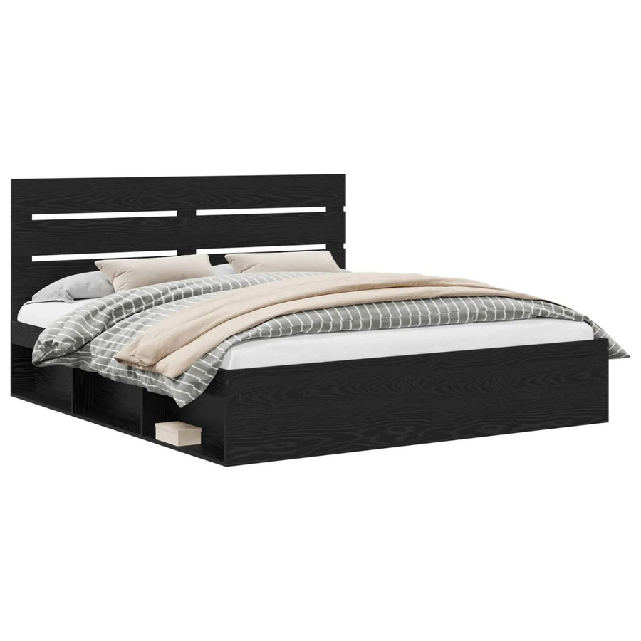 vidaXL Bettrahmen Schwarz aus Massivholz und MDF, B/T/H: 200 x 200 x 206 cm - Bild 2