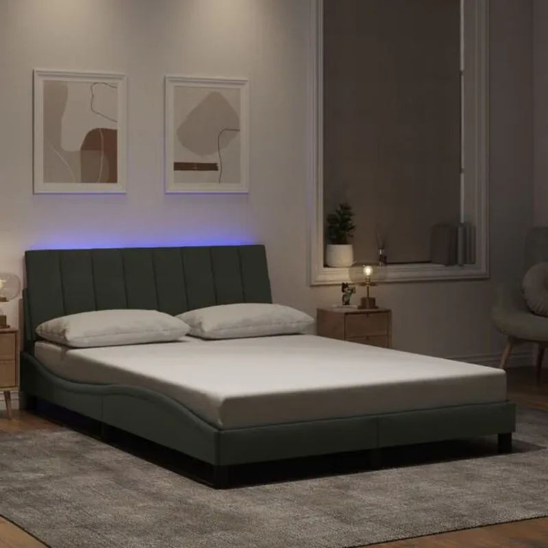 Modernes Polsterbett Vidaxl761144 aus Samt mit LED-Leuchten in Grau, B/T: 140 x 190 cm - Bild 1