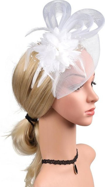 keyuin Fascinator Kopfschmuck, Federhut, weiß, Damen - Bild 1