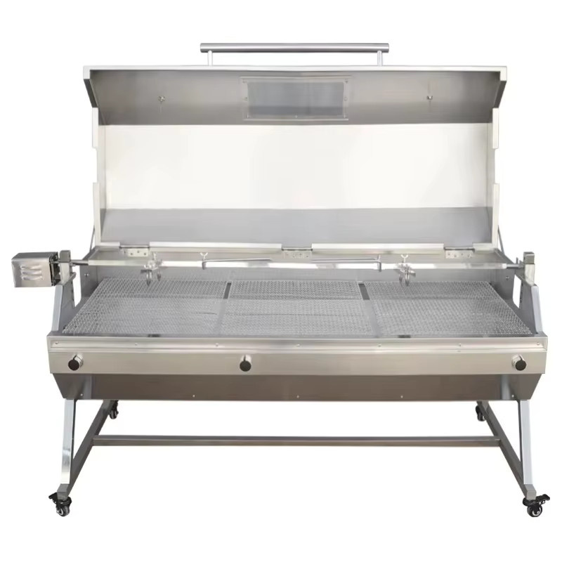 Gasgrill im Santa Maria Stil mit Drehspieß und Abdeckhaube aus Edelstahl in Silber - Bild 2