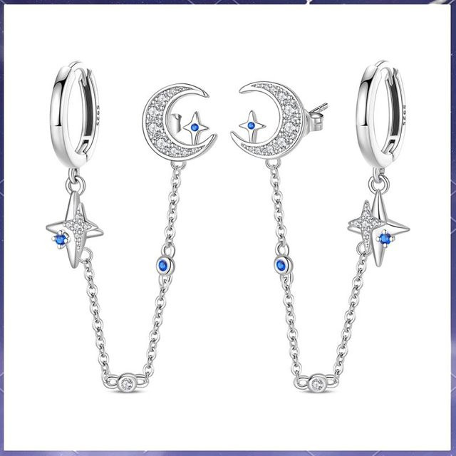 Quastenohrringe 925 Sterlingsilber, Stern, Damen - Bild 1