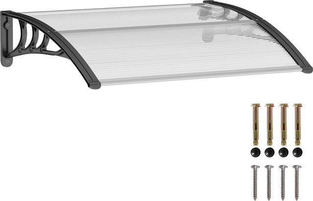 Aosom Pultvordach Terrassenüberdachung aus Polycarbonat und Aluminium, Transparent/Schwarz, B: 100 cm, T: 75 cm - Bild 1