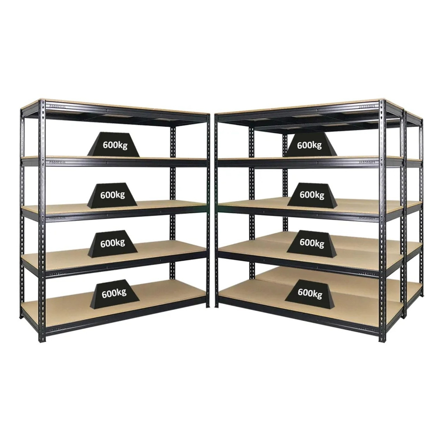 PROREGAL Bison Schwerlastregal Set aus 3 Stück, Schwarz, H x B x T: 180 x 160 x 60 cm, 5 Fachböden pro Regal, Fachlast 600 kg - Bild 2
