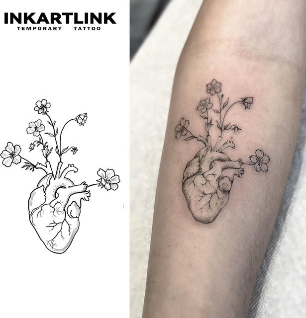 INKARTLINK Temporäres Tattoo Herzblume, wasserfest, semi-permanent - Bild 1
