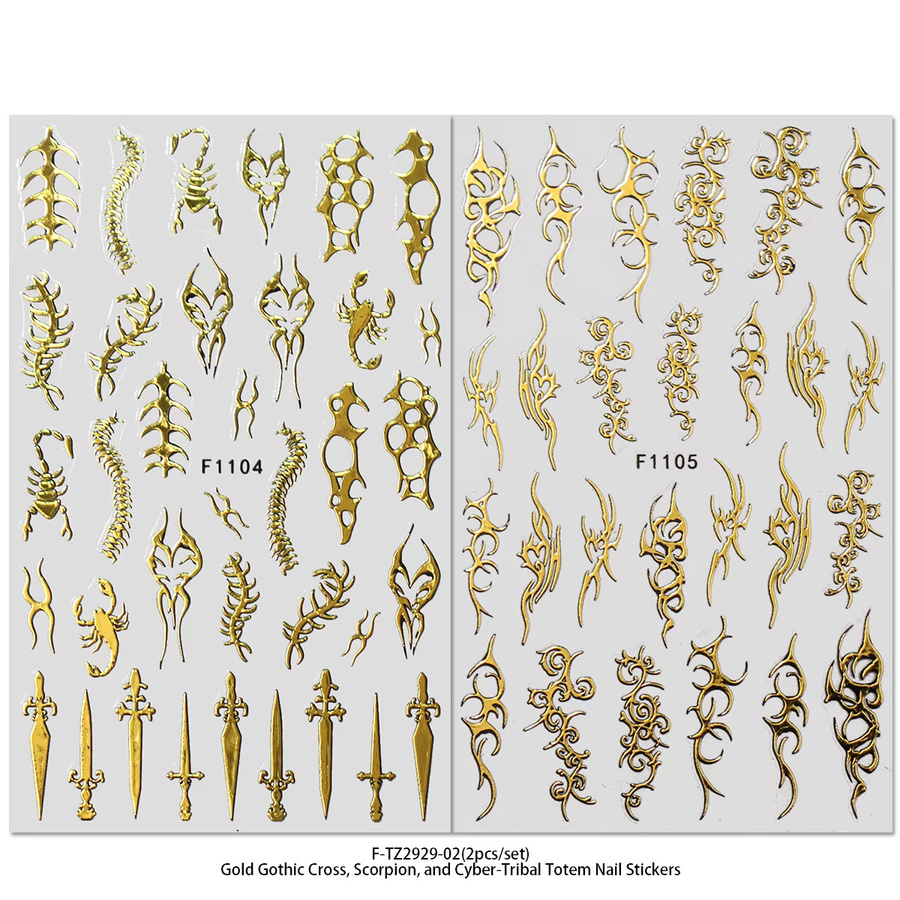 QIANJIKU Nagelaufkleber, Goldene Gothic-Kreuz, Metallic - Bild 2