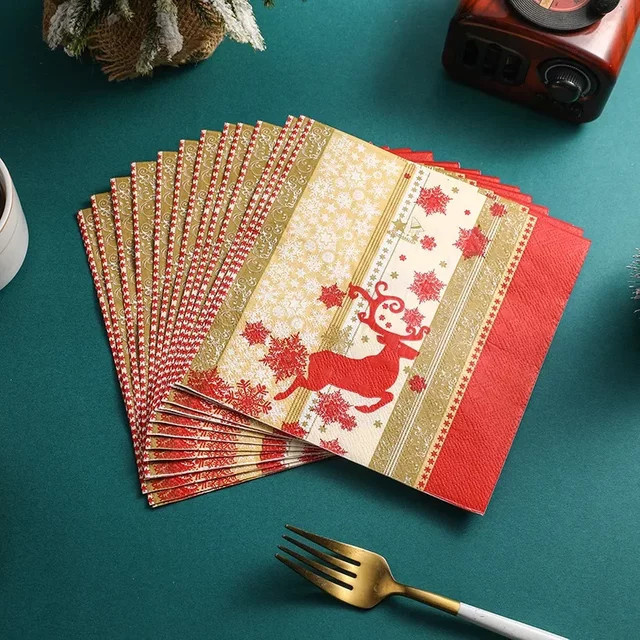 GUANYAO Weihnachtsservietten mit Elchdruck in Rotgold, 20 Stück quadratische Papier-Servietten, 33 cm - Bild 1