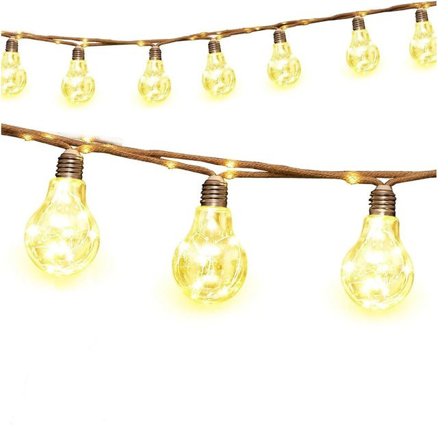 Salcar Solar-Lichterkette mit LED-Glühbirnen in Warmweiß, 10m Hanfseil-Design mit Fernbedienung für den Außenbereich - Bild 1