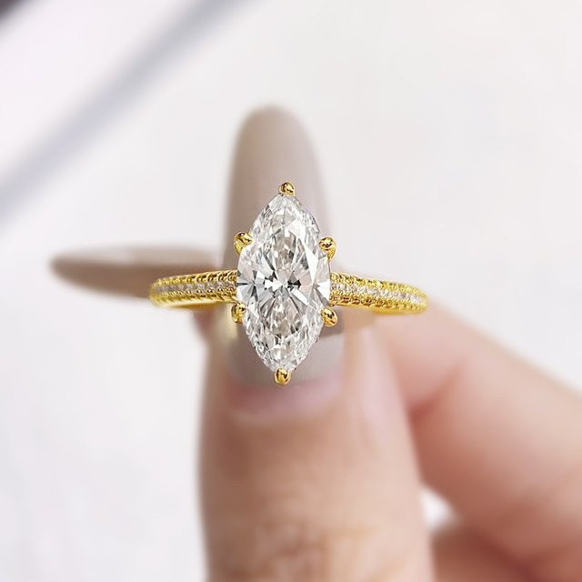 DWJ Marquise Ring, 925 Silber, Moissanit Diamant, Damen - Bild 1