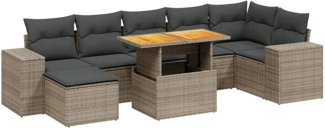 vidaXL 8-teilige Garten-Sofagarnitur aus Poly-Rattan und Akazienholz in Grau mit Kissen - Bild 1