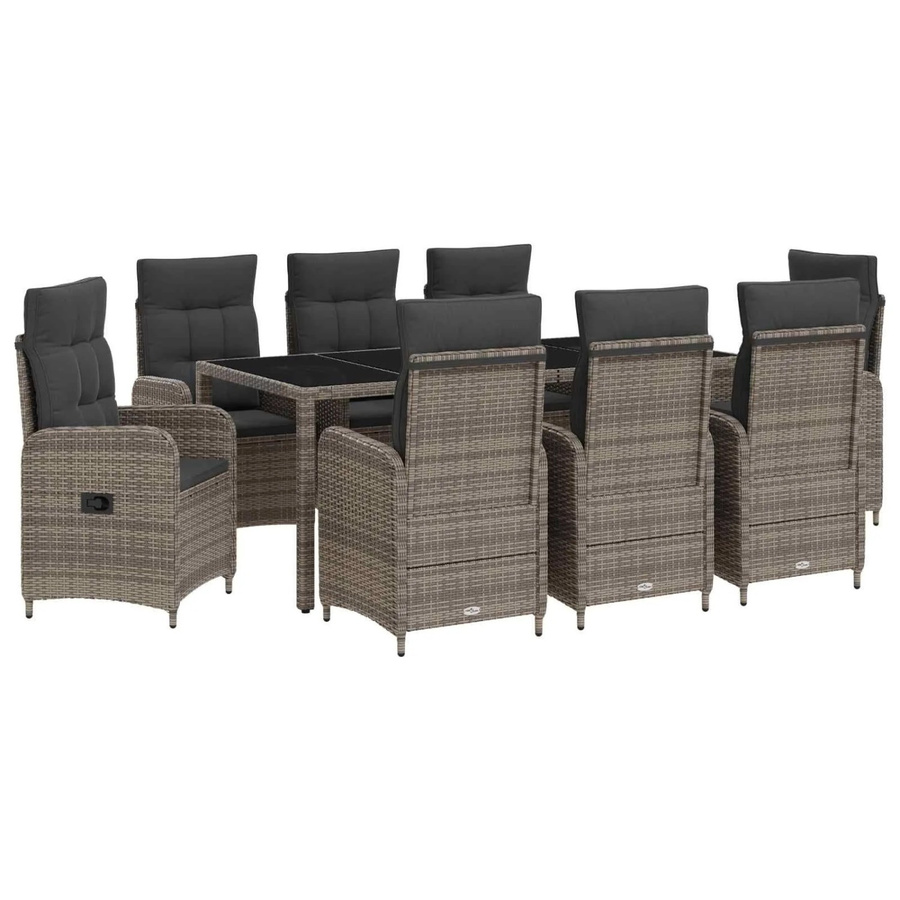 vidaXL Outdoortisch-Set aus Polyrattan mit Glasplatte in Grau, 9-teilig, B/T/H: 190 x 90 x 75 cm - Bild 2