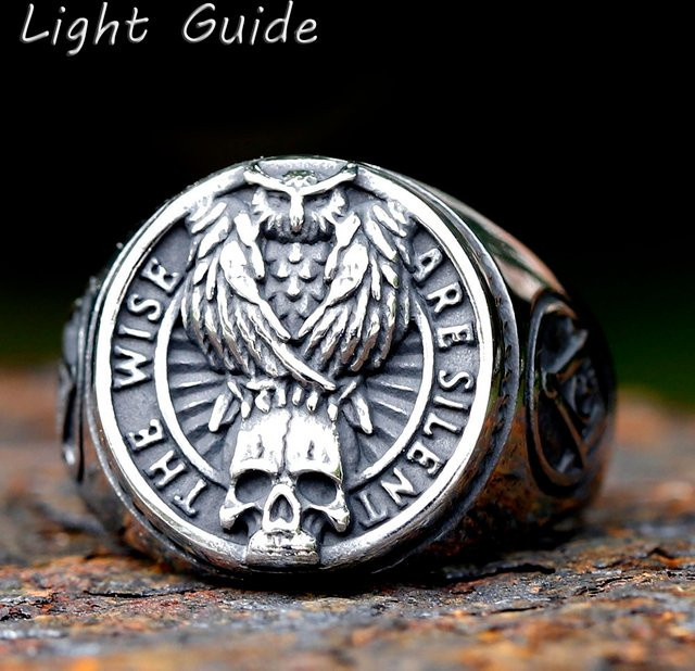 Ring Gothic Viking Raven Skull, Edelstahl, Silber, Unisex - Bild 1