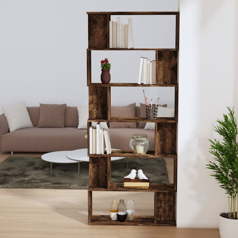 vidaXL Bücherregal und Raumteiler aus Holzwerkstoff in Räuchereiche, Braun, B/T/H: 80 x 24 x 192 cm - Bild 4