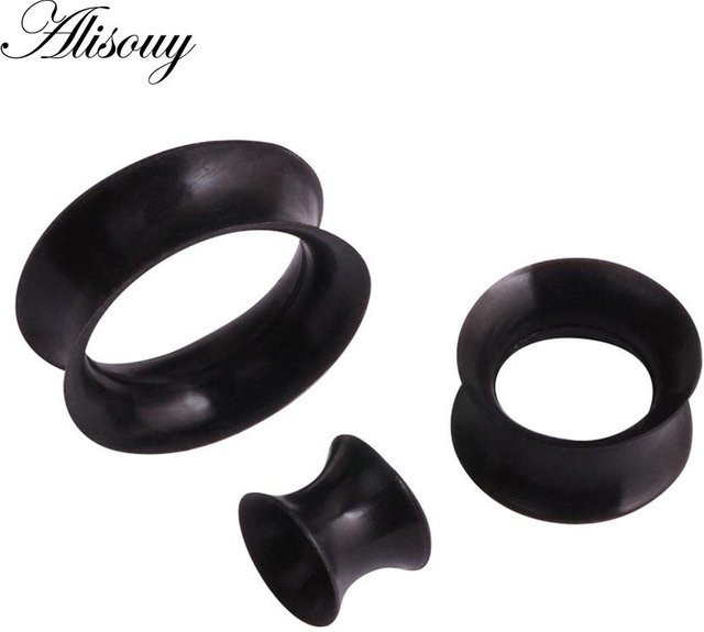 Alisouy Jewelry Flesh-Tunnel-Ohrstöpsel, Silikon, Schwarz, 22mm, Damen - Bild 1