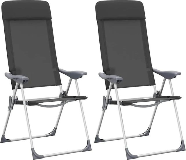 Set aus 2 klappbaren Campingstühlen von vidaXL aus eloxiertem Aluminium und Textilene in Schwarz - Bild 1