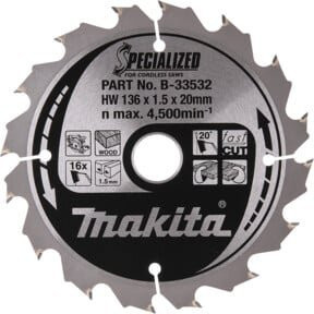 Makita Kreissägeblatt für Holz, Carbide Tipped, Silber, Durchmesser: 136 mm, Bohrung: 20 mm, Zähne: 16 - Bild 1