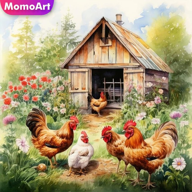 Momoart 5D DIY Diamant-Mosaik Hühnerhaus Landschaft Diamantmalerei in Multicolour für Anfänger zur Heimdekoration - Bild 1