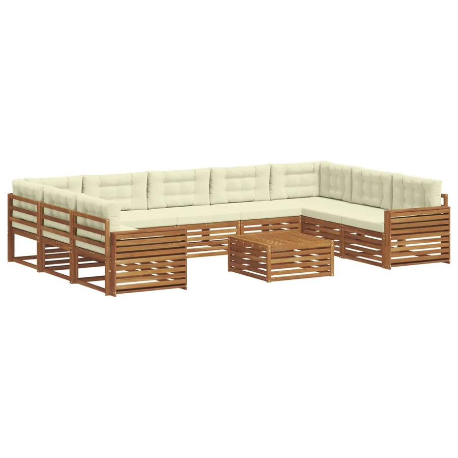 vidaXL Sofagarnitur aus Massivholz Akazie in U-Form, 10-teiliges Set in Natur und Creme mit abnehmbaren Polstern - Bild 2