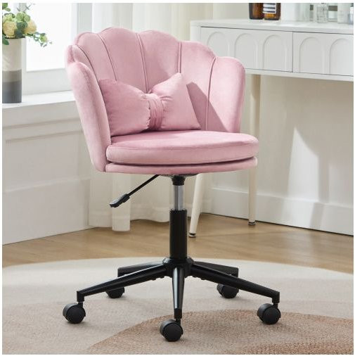 Bürostuhl MUVOE Blüte in Rosa aus Samt mit Blütenrückenlehne und Schmetterlings-Lendenkissen - Bild 1