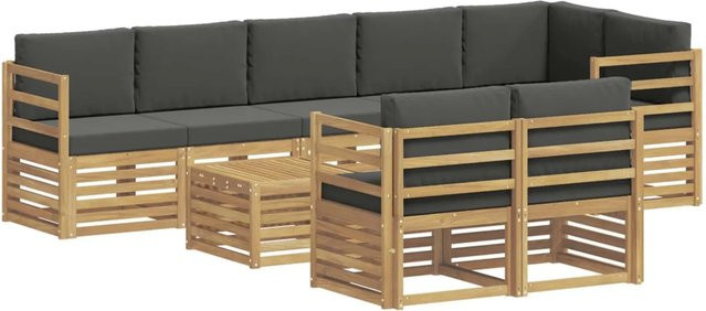 vidaXL Outdoor-Sofagarnitur L-Form aus Massivholz Akazie mit Polstern in Weiß, Anthrazit und Braun, 8-teiliges Set mit Armlehnen und UV-beständigem Polyester, B/T/H: 59 x 59 x 37 cm - Bild 1
