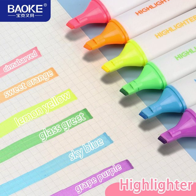 BAOKE MP4918 Textmarker Set mit 6 lebendigen Farben und glatter Harz-Schreibspitze in Multicolour - Bild 1