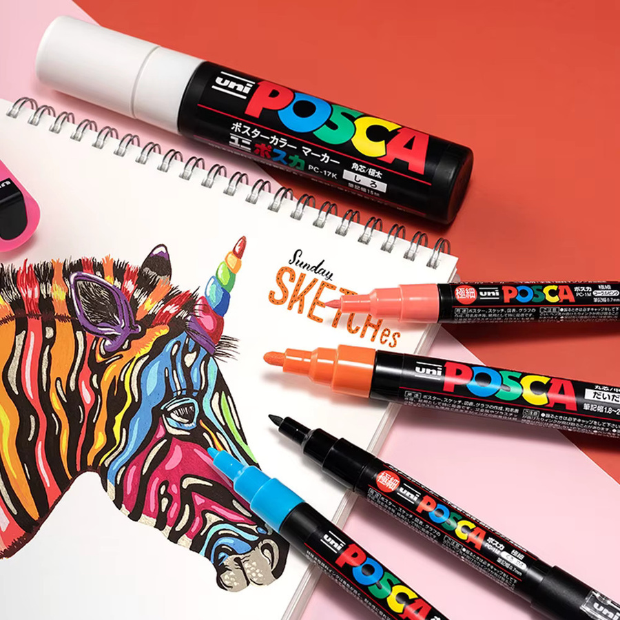 UNI POSCA Acrylmarker Set mit 16 Stück in Mehrfarben, Permanent und Wasserdicht für Graffiti und Zeichnungen - Bild 4