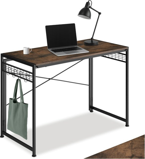 tectake Schreibtisch Paterson Industrial Style klappbar in Braun mit Gitterflächen und 8 Haken B/T/H: 102 x 51 x 77 cm - Bild 1
