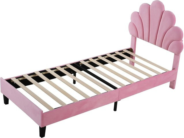 Merax Kinderbett mit Samt-Blumen-Kopfteil in Rosa, B/T: 90 x 200 cm - Bild 1