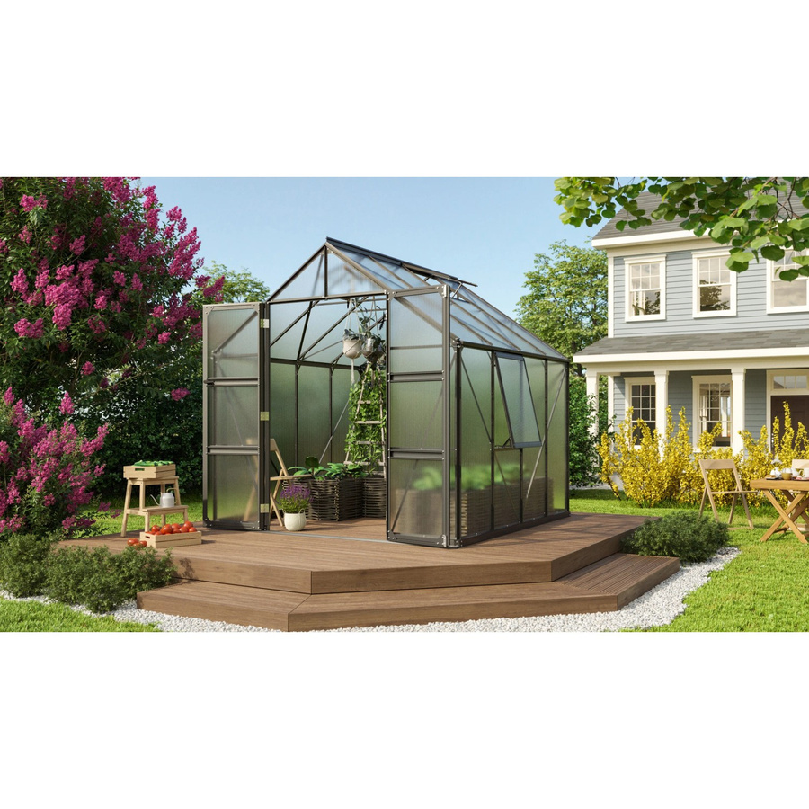 Vitavia Gewächshaus Olymp 6700 in Schwarz mit 6,7 m² Fläche, Polycarbonat-Platten und Stahlfundamentrahmen, B: 257 cm, T: 258 cm, H: 254 cm - Bild 3