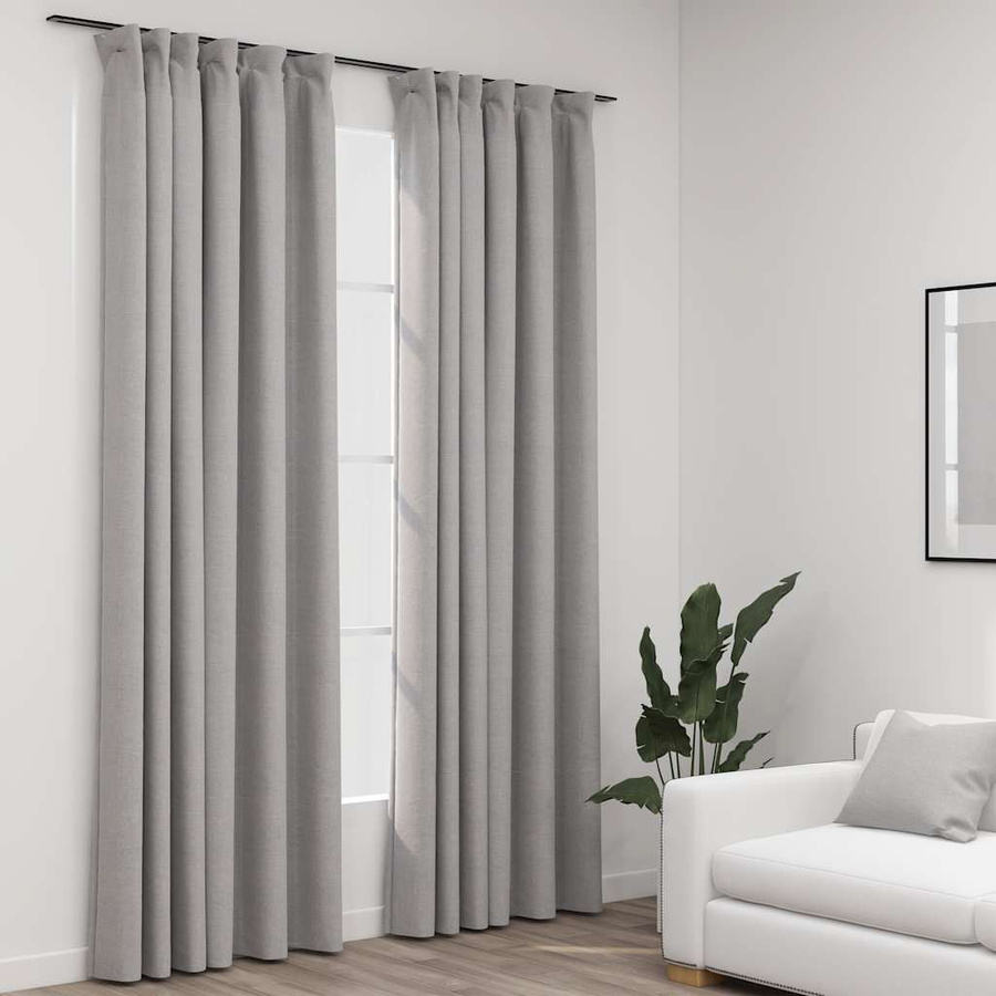 vidaXL Verdunkelungsvorhänge in Leinenoptik mit Haken, 2 Stück, Grau, B: 140 cm, H: 245 cm - Bild 2