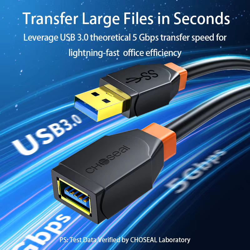 CHOSEAL USB 3.0 Verlängerungskabel in Schwarz, Stecker auf Buchse mit 5 Gbit/s SuperSpeed-Datensynchronisation für Computermonitore - Bild 3