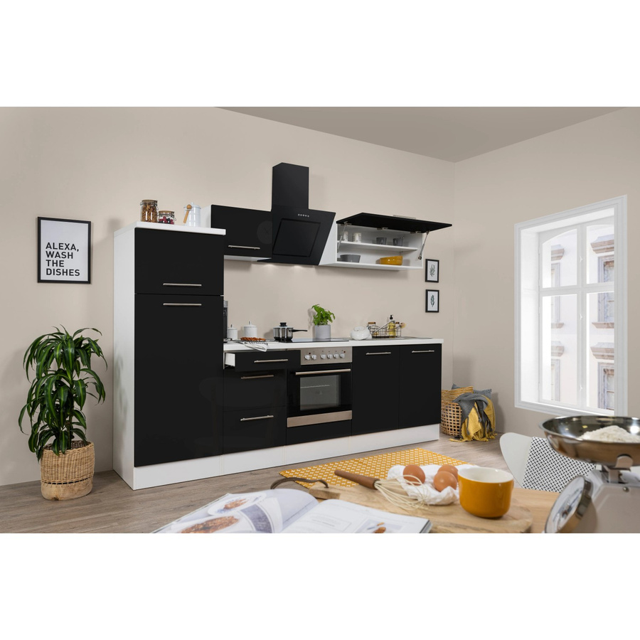 Respekta Premium Küchenzeile modern in Schwarz Hochglanz und Weiß aus MDF mit Soft-Close-Türen, Breite: 270 cm - Bild 2