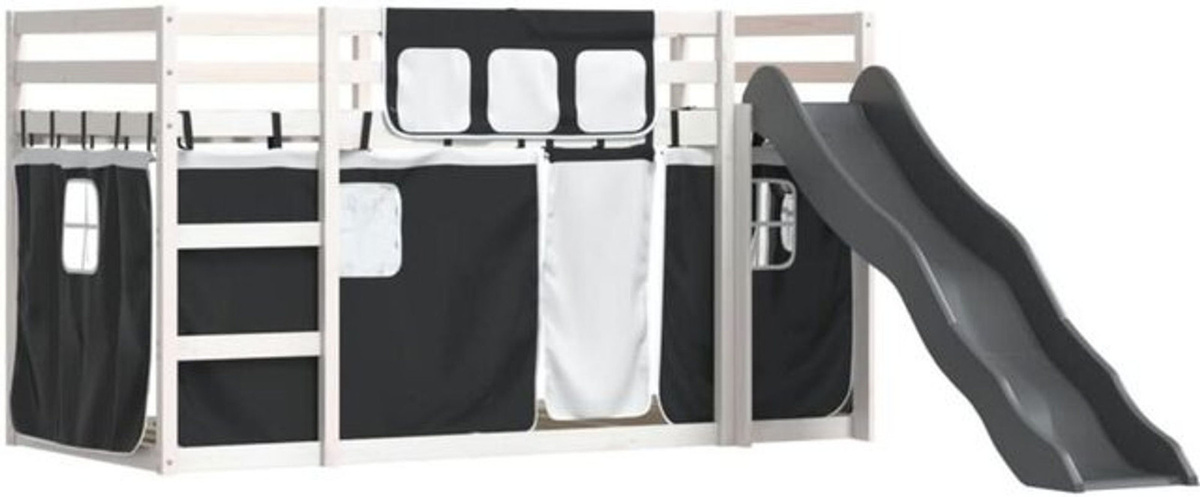 Vidaxl Etagenbett mit Rutsche und Gardinen aus Kiefer Massivholz in Weiß und Schwarz, B/T/H: 90 x 190 cm - Bild 1