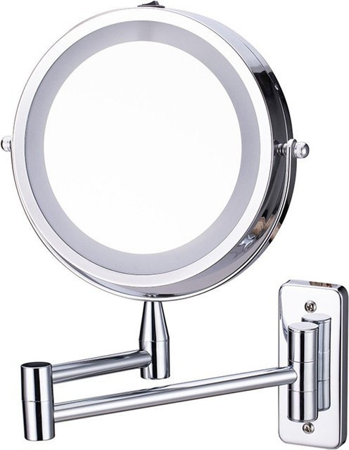 TOMTOP JMS Badezimmer-LED-Spiegel mit Licht, drehbarer Teleskop-Make-up-Spiegel in Silber, Wandmontage ohne Bohren, Durchmesser: 20,32 cm - Bild 1