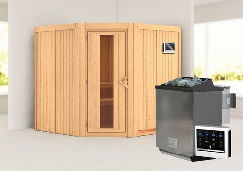Karibu Sauna Vöru Bio-Kombi-Sauna für 4 Personen mit 9 kW Saunaofen und externer Steuerung, beige - Bild 1
