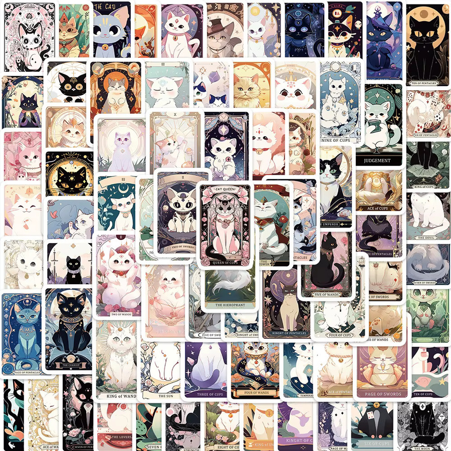 Charile Cartoon Katze Tarot Karte Aufkleber, 10-teiliges Set - Bild 2