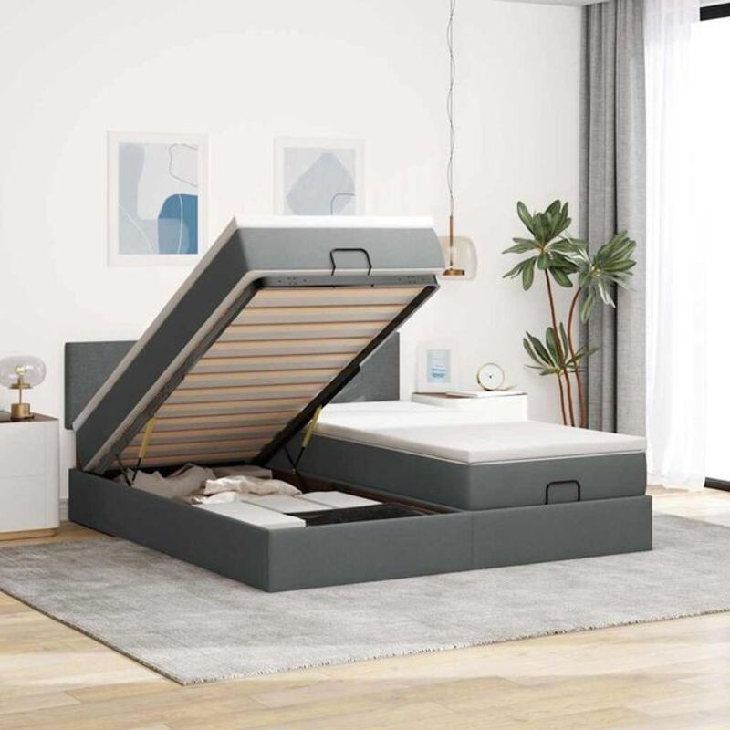 Vidaxl Ottoman Polsterbett mit Matratzen und LED-Beleuchtung in Dunkelgrau, B/T/H: 200 x 200 x 88 cm - Bild 1