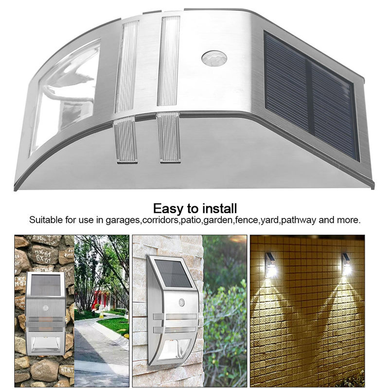 GoolRC Solarbetriebene LED Wandleuchte mit PIR-Bewegungsmelder in Silber und Reinweiß für Garten, Balkon und Außenbereich - Bild 6