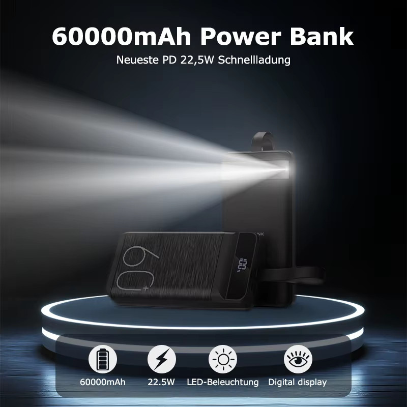 Hganus Powerbank 60000 mAh mit 22,5 W Schnellladefunktion QC PD3.0 in Schwarz - Bild 2