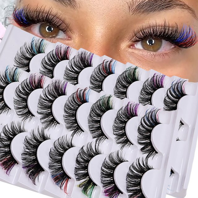 JIEFUXIN Künstliche Wimpern, 14 Paar, farbig, D-Locken, Volumen, Unisex - Bild 1