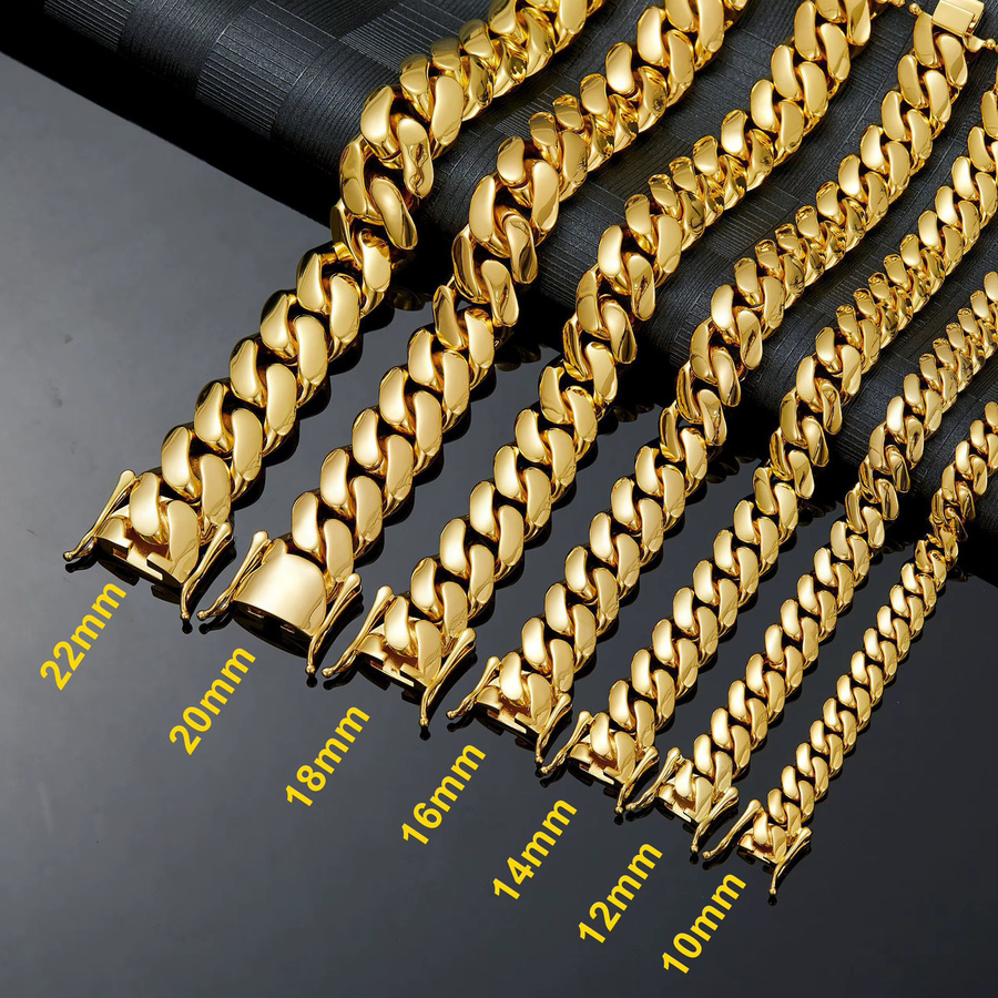 Miami-Panzerkette Armband, 316L-Edelstahl, Gold, Unisex, 10–22 mm - Bild 2