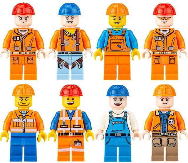 Duke King Stadttechnik Hausbau Arbeiter Ingenieur Minifiguren Bausteine, Blau - Bild 1