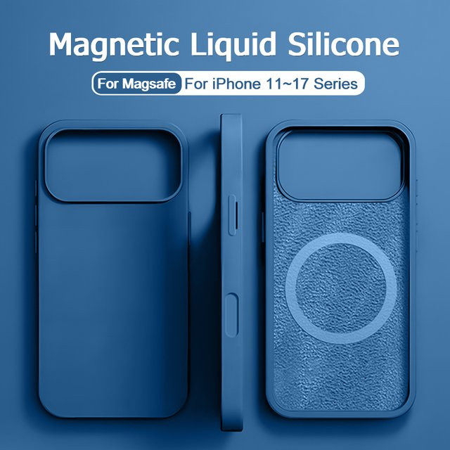 MagSafe Magnetische Silikon Schutzhülle für iPhone 11 bis 17 Pro Max Plus mit Flüssigkeitseffekt in Grün und Blau - Bild 1