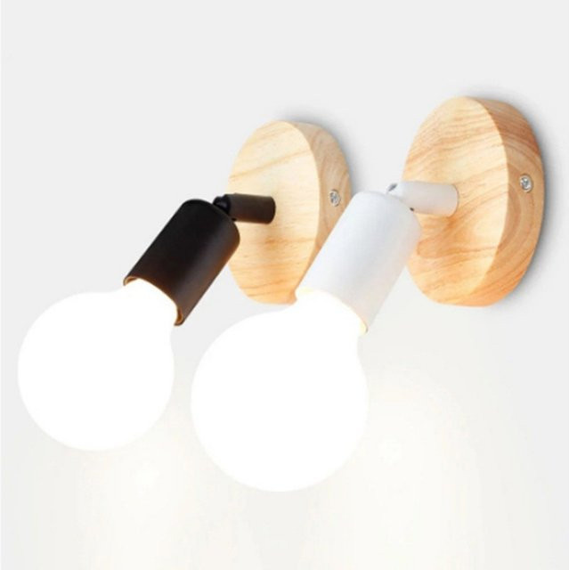 JOYINLED Retro Wandlampe aus Holz für Schlafzimmer und Wohnzimmer mit E27 Fassung, Braun - Bild 1