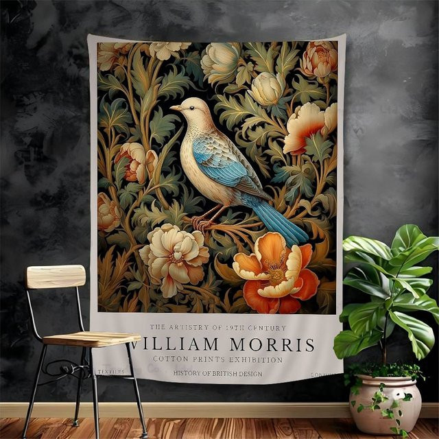 UBND TAPESTRY Wandteppich mit William Morris Kunstwerken Lebensbaum und Katzen, Mehrfarbig, Breite: 74 cm, Höhe: 94 cm - Bild 1