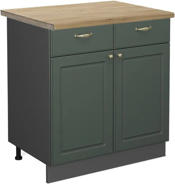 Vicco Küchenunterschrank Fame-Line in Landhausoptik, Farbe Grün-Gold-Anthrazit mit Eiche-Dekor, Breite: 80 cm - Bild 1
