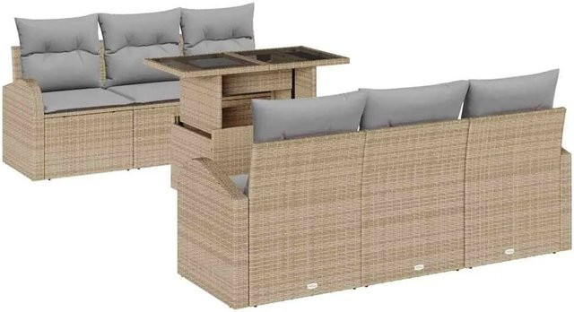 vidaXL Gartensofa-Set aus Poly-Rattan in Beige mit L-Form, 3-Sitzer-Sofa, Eckelement, Couchtisch und integriertem Kissenstaufach, wetterfest mit Kissen und Polsterung - Bild 1