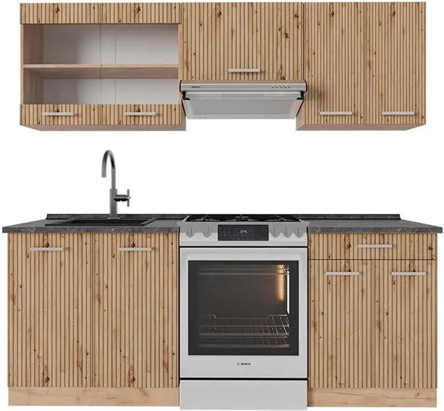 Vicco R-Line Küchenzeile Artisan-Eiche und Goldkraft Eiche in Anthrazit, Breite: 200 cm - Bild 1