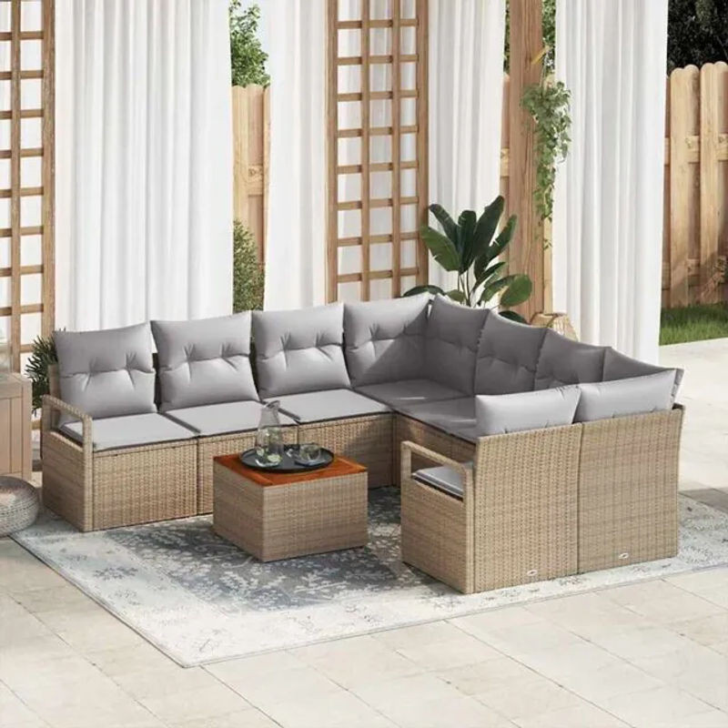 Vidaxl Garten-Sofa-Set aus Poly-Rattan mit 9 Kissen in Beige und Grau - Bild 1
