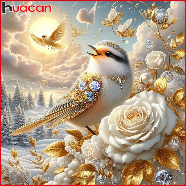 Huacan 5D-Diamantgemälde zum Selbermachen mit Vogel und Rose, Diamant-Mosaik Set in Multicolour, B/B/H: 20 x 20 x 20 cm - Bild 1