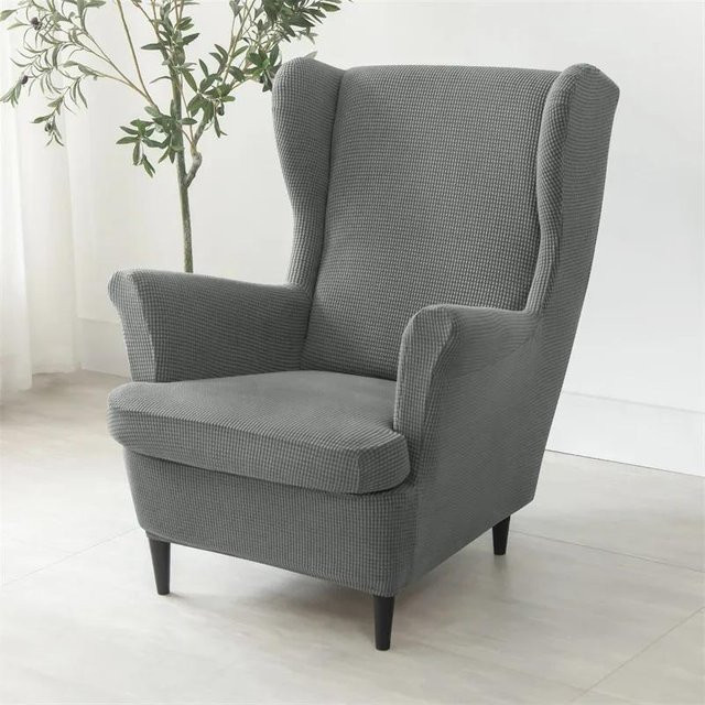 Elastischer Ohrensesselbezug aus Polar Fleece in Grau mit floralem Muster - Bild 1